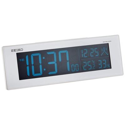 Wall and Table Clock Radio Wave Digital Alarm Clock DL305W 02 White Pearl Size 7.3×22.2×4.5cm AC Powered Color LCD