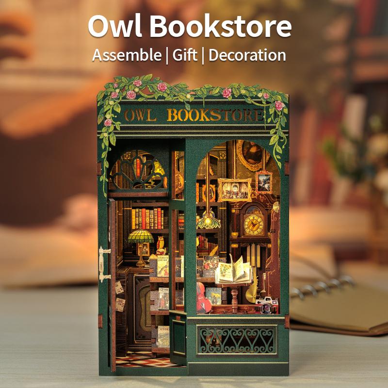 CUTEBEE Книжная полка-домик для миниатюрной кукольной жизни с подсветкой, набор для сборки из дерева, 3D-пазл, декор, подарок