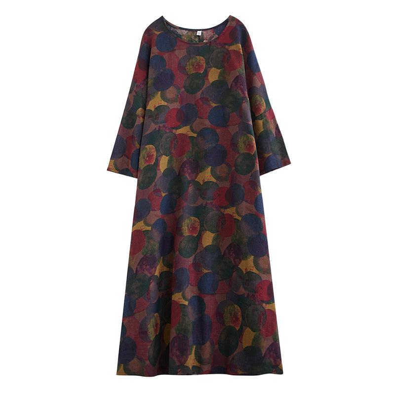 Весеннее цветное платье в стиле «отпуск», для путешествий в стиле ретро, свободное, повседневное, большого размера, с длинными рукавами, из хлопка и льна