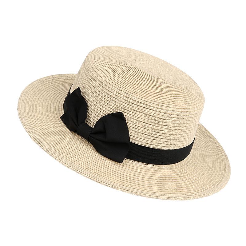 Шляпа-цилиндр с плоским верхом, маленькая, свежая, летняя соломенная шляпа, женская, британский ретро, солнцезащитный козырек, защита от солнца, пляжная, с бантом, шляпа от солнца