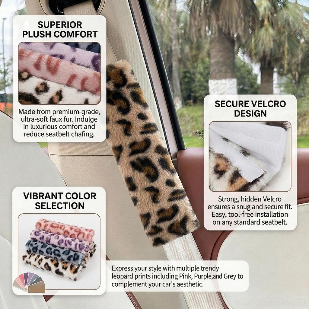Leopard Print Seat Belt Cover Pad 2 PCS Cute Shoulder Pads