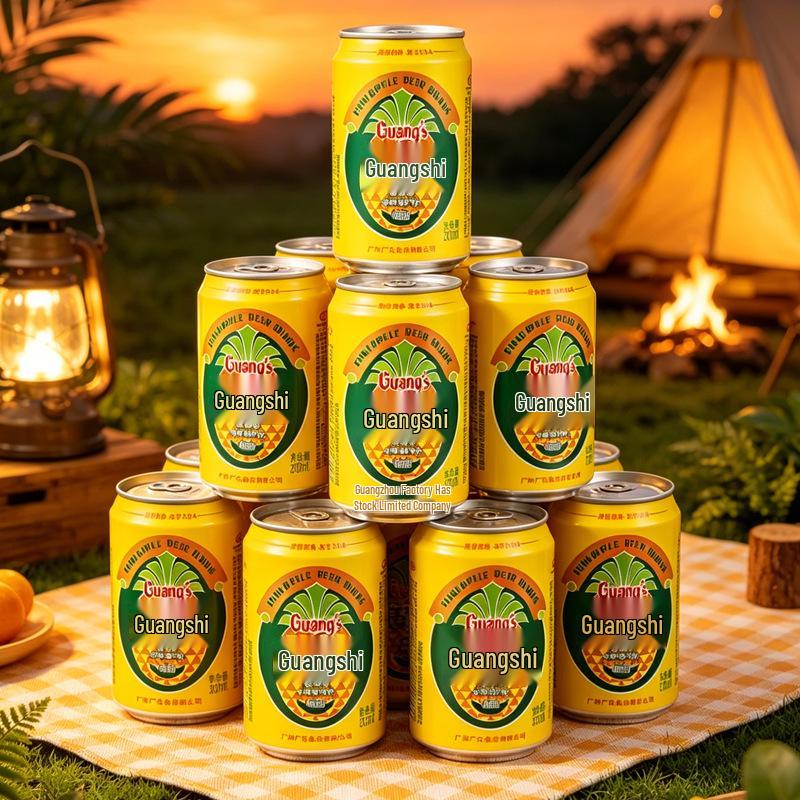 Guangshi Pineapple Soda, Authentic Fruit Flavor, Alcohol-Free, 330ml, Case of 24 Cans