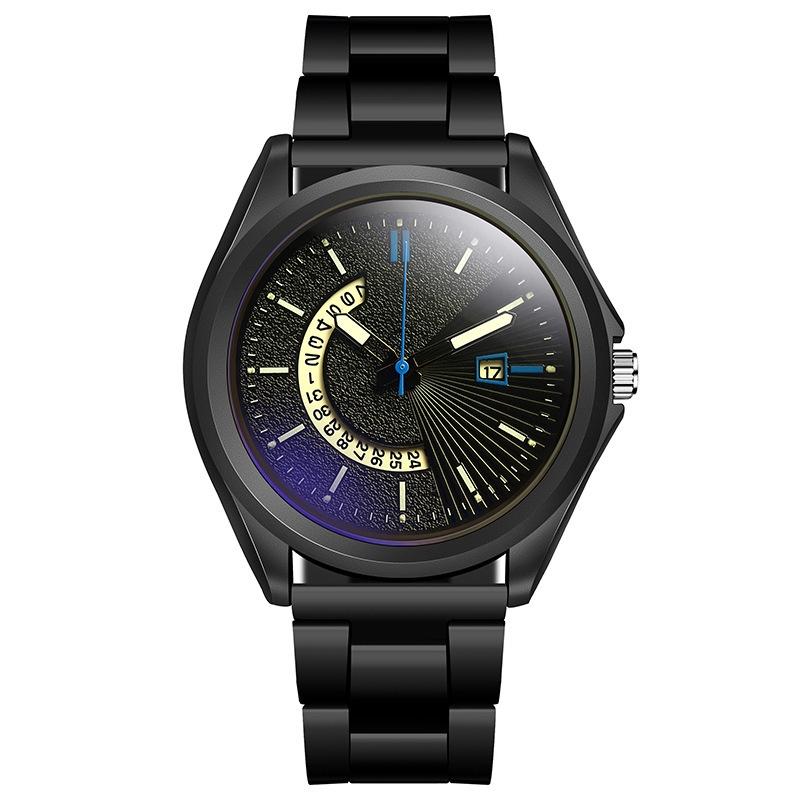 Мужские спортивные часы из нержавеющей стали со светящимся кварцевым календарем светло-голубые