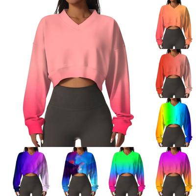 Женская повседневная модная сексуальная удобная спортивная толстовка с V-образным вырезом и длинным рукавом с принтом в стиле тай-дай
