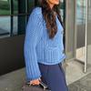 Knit Cropped Cardigan Sweater V-Neck Long Sleeve Buttons Down Loose Fit Sweater Coat with Pockets Solid Color Knitwear