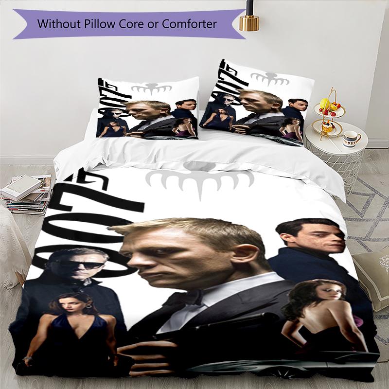 3pcs 007 James Bond Bedding Set Duvet Cover Closure Includes 1 Duvet Cover & 2 Pillowcases, Soft and Comfortable for All Seasons.