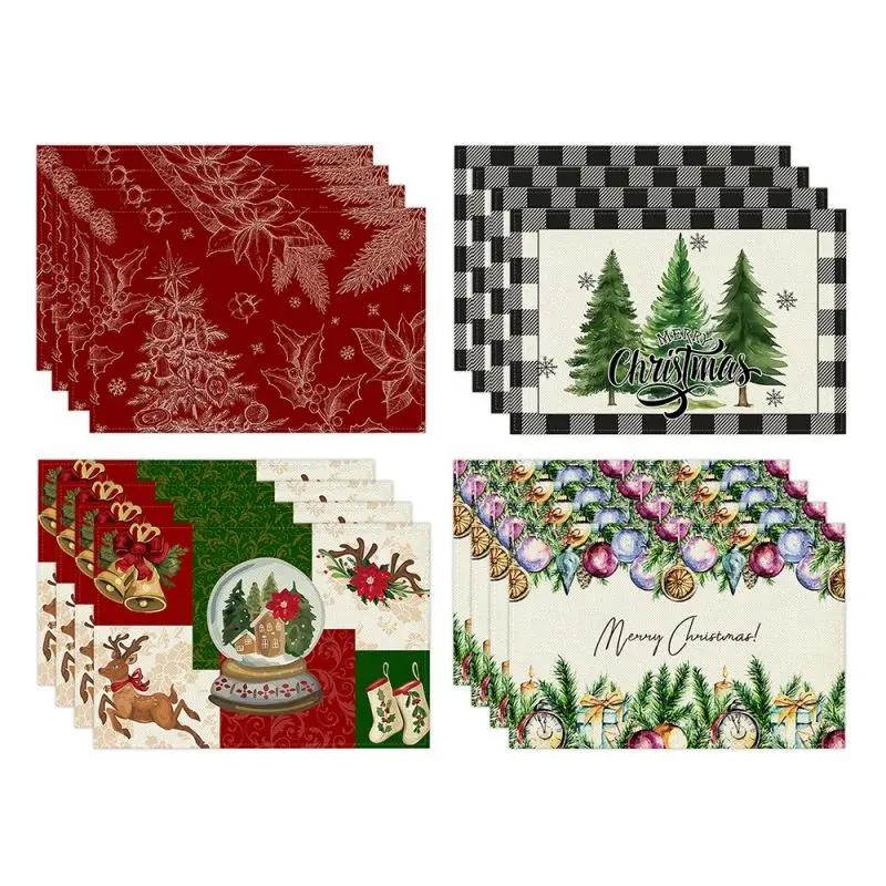 Christmas Linen Placemat Christmas Theme Table Mat Heat Insulation Pad Western Meal Table Pad Dining Table Decor