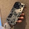 Серебряный чехол с черной бабочкой и крестом для iPhone 16 Pro Max, 15, 14, 13