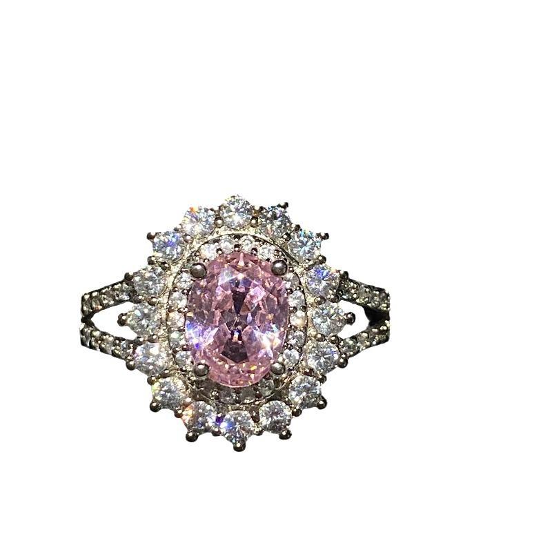 2026 Aquamarine Sunflower Ring Women's Light Luxury High-End Full of Diamond Flower Ring