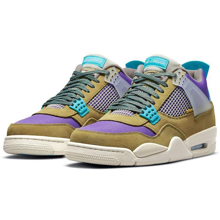 Кроссовки унисекс Union LA x Air Jordan 4 Retro Desert Moss Светло-коричневые бирюзово-синие темно-ирисовые DJ5718-300