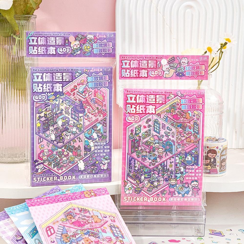 Мультяшная сцена в хижине Карманная наклейка Наклейка для DIY Сцена в хижине Креативная миниатюрная сцена Книга для ребенка