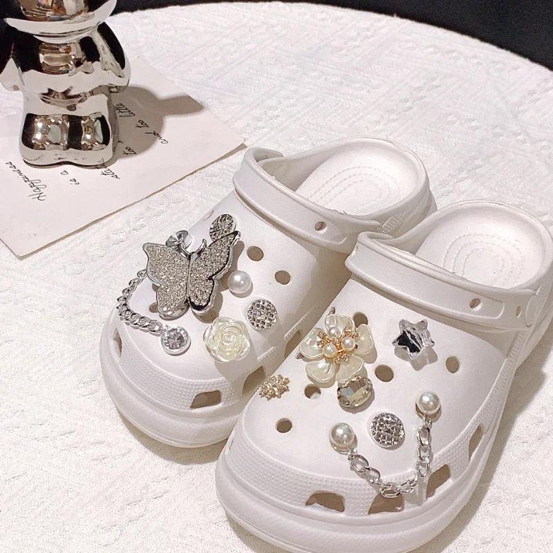 Shoe Charm DIY Pins Silver Butterfly Chain Decoration Buckle for Hole Shoes Charms Set Accessories Kids Boy Girls Gift