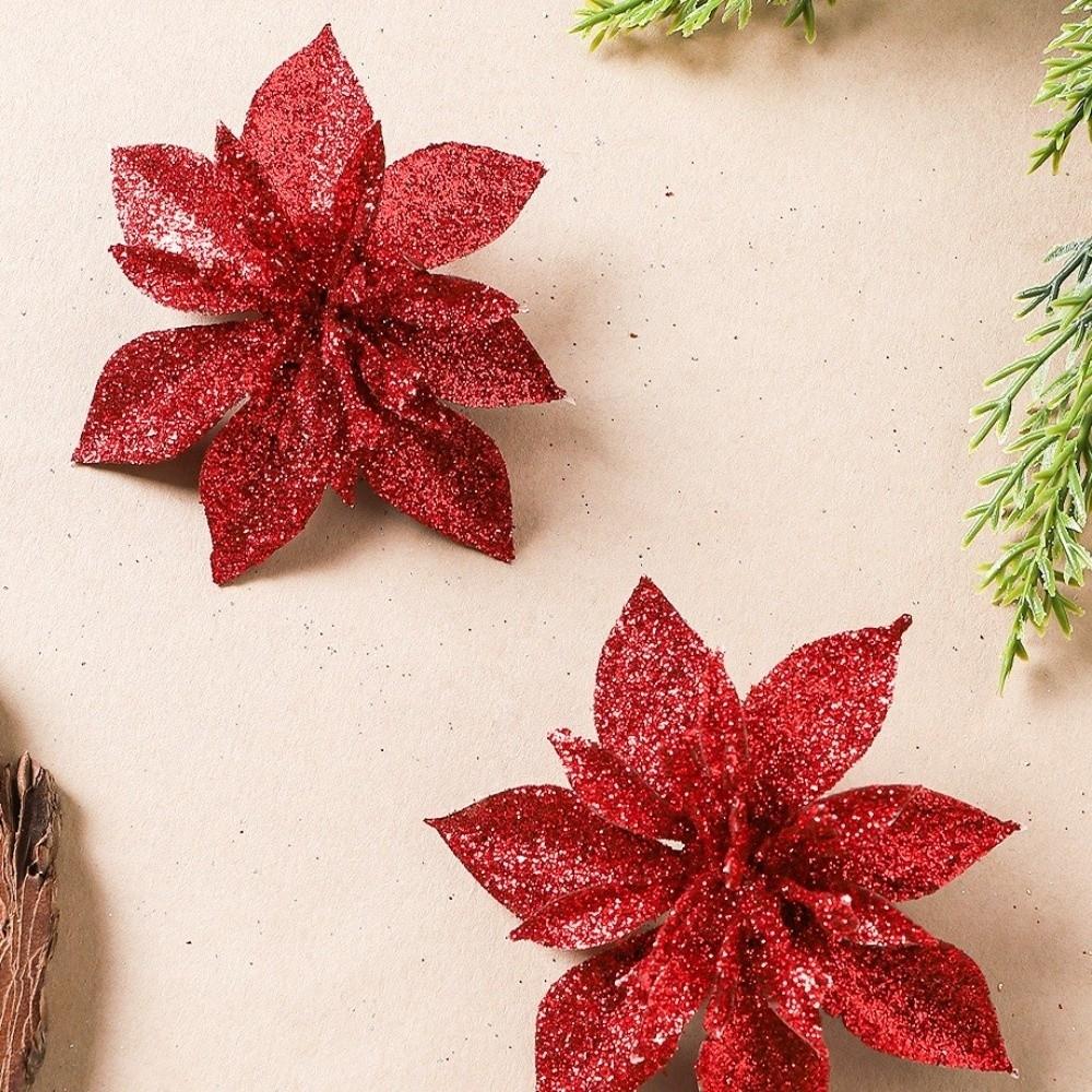 10Pcs Multi-Color Glitter Flower Christmas Tree Decor Christmas Flowers Ornaments Weddings