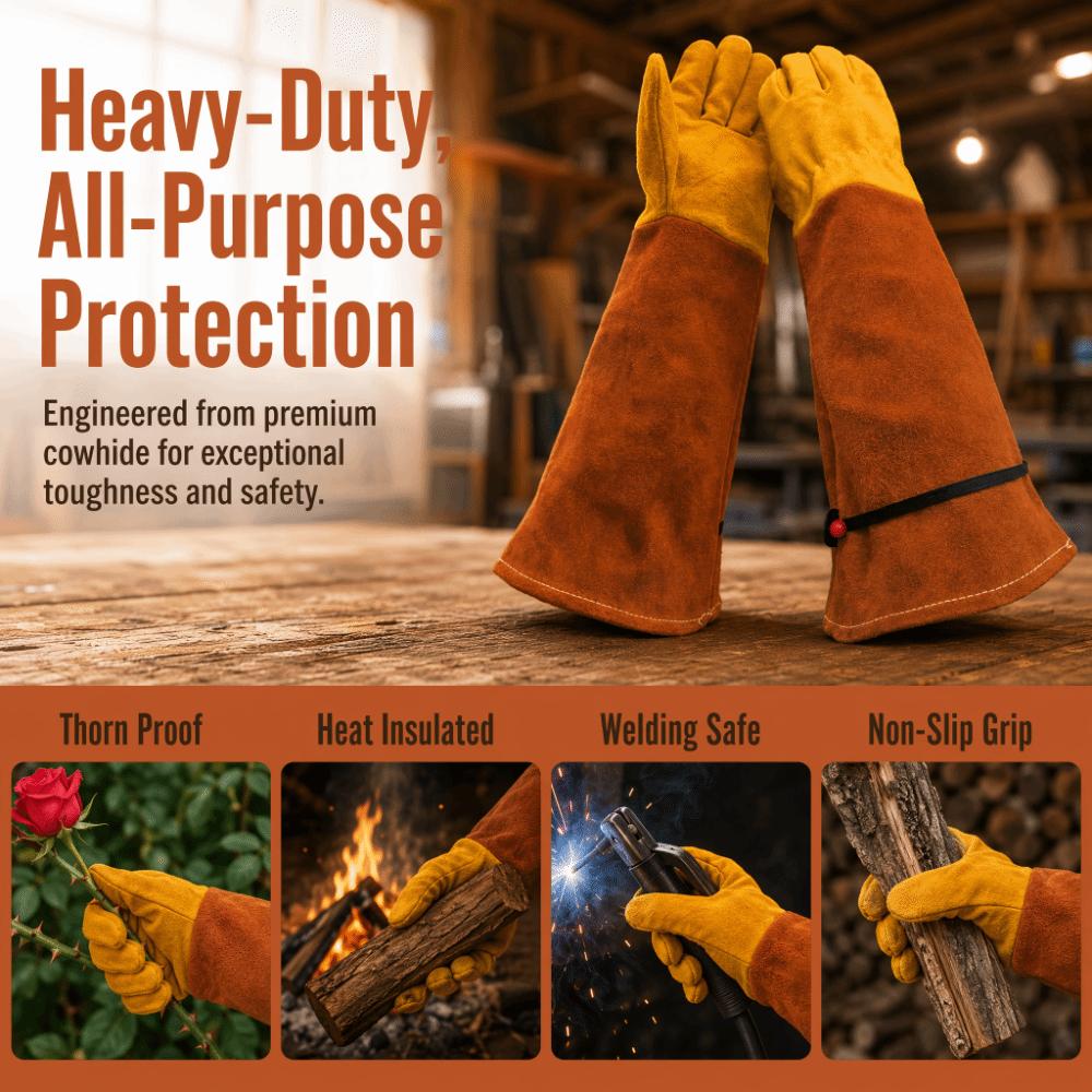 Breathable Rose Pruning Leather Gloves Cowhide Welding Work Gloves  Outdoor Work