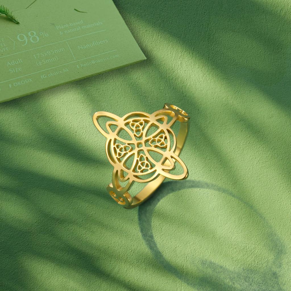 Кольцо с узлом ведьмы из нержавеющей стали для женщин Кольцо кельтского узла Трикетра Амулеты защиты от колдовства Ювелирные изделия