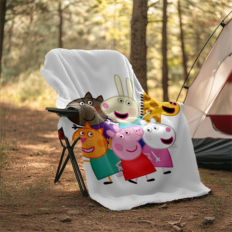 1pc Peppa Pig8 Theme Blanket - Digital Print, Polyester, Cozy for All Seasons, Perfect for Outdoor, Camping, and Travel
