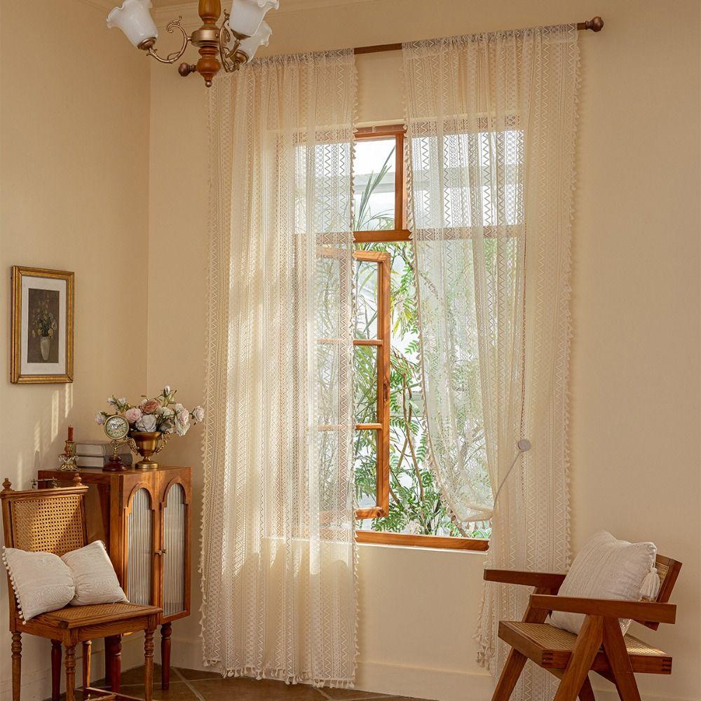 Тюлевые шторы в стиле бохо 140м Кисточки Кружево Занавеска для окна Домашний декор