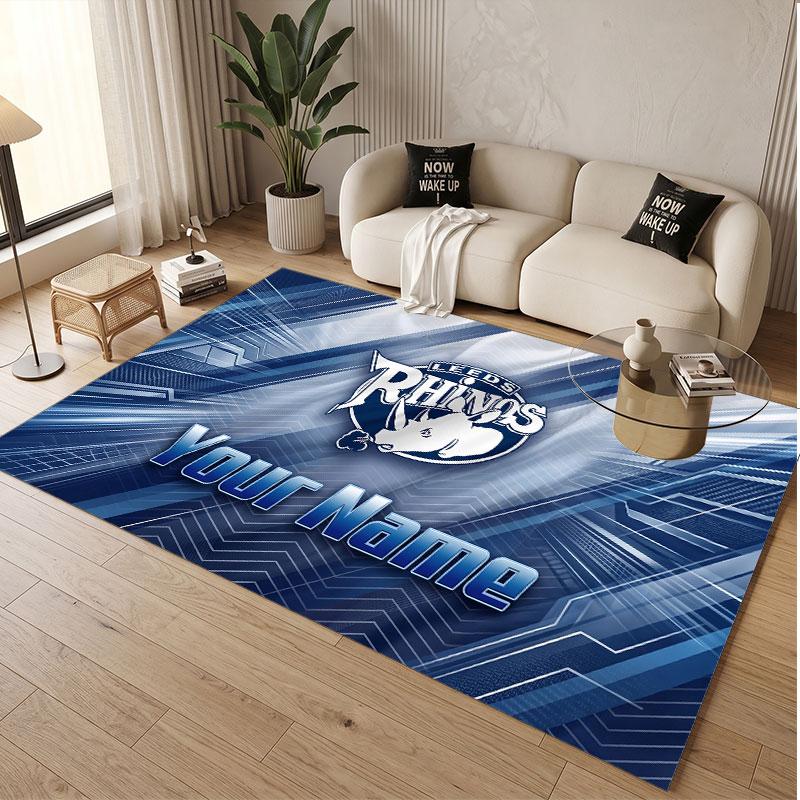Custom Rug Leeds Rhinos Pattern Print Name Text Soft Non‑Slip Floor Carpet for Home Indoor Decoration