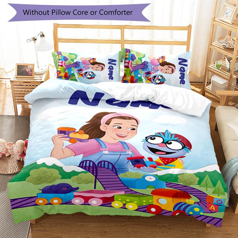 3pcs Custom Name Cartoon Ms. Rachel Bedding Set Duvet Cover Closure Includes 1 Duvet Cover & 2 Pillowcases for All Seasons Bedroom Decor