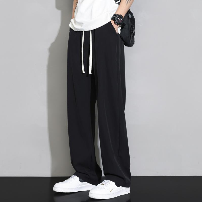 Men's Ice Silk Wide-Leg Pants, Summer Thin Style, 2026 New Versatile Floor-Length Straight Casual Trousers