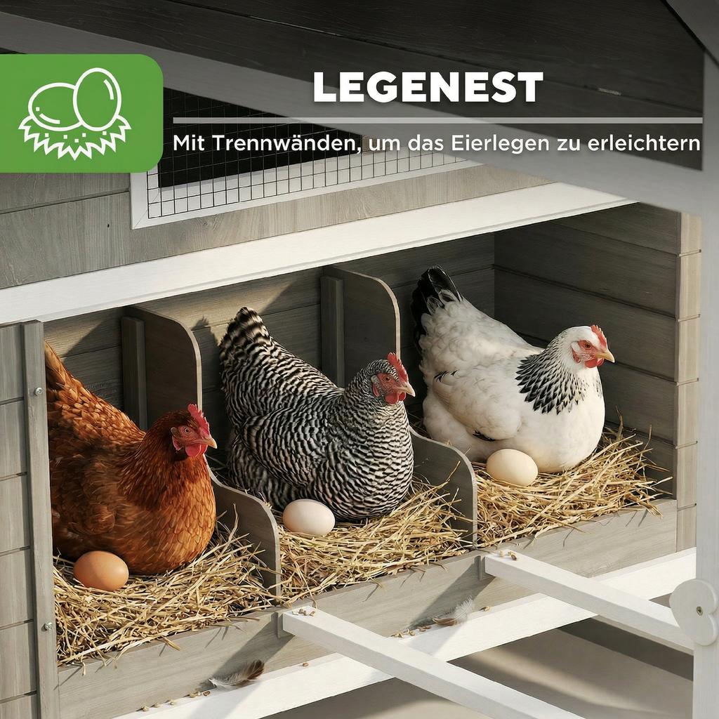 Wooden Chicken Coop with Run Nesting Box Asphalt Roof Pull-Out Tray for 4-6 Chickens 347x160x150 cm Dark Grey