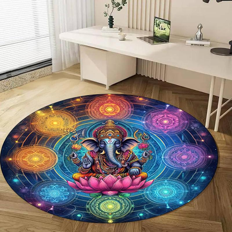 Lotus Meditation Circular Rug Office Decorative Carpet For Living Room Bedroom Door Mat Floor Carpet Computer Chair Area Rug Viking Theme Decor