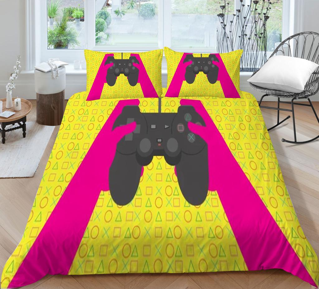 3D Game Handle Pattern Luxury Home Bedding Set Full Size Quilt Cover and Pillowcase for Boys and Men Game Lovers Room Bedroom Bedding
