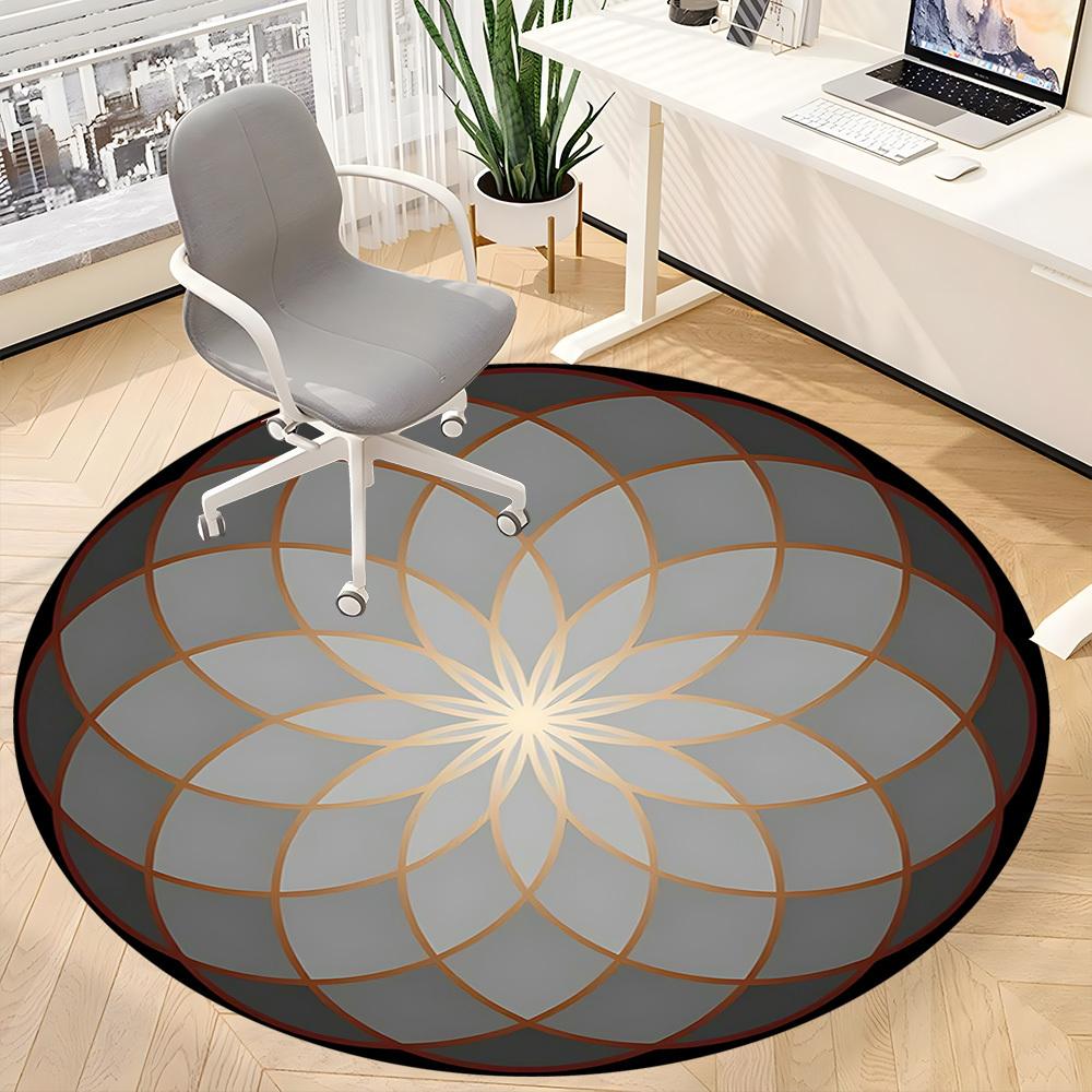 1pc Flower MandalaChair Carpet for Office, Indoor Non-Slip Washable Polyester Fiber Carpet, Mat For Office, Machine Washable