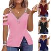 Women's Tops V-Neck Zip Detail Split Hem Elegant Trendy Minimalistic Sequin Chain Accent Blouse Summer Accessories