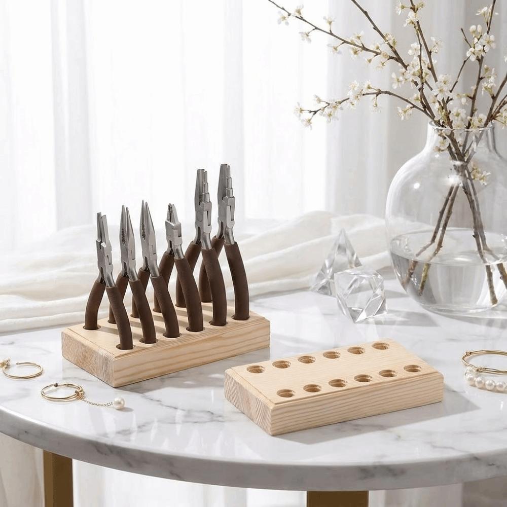 Wooden Tool Holder Non Slip Multi-slots Wood Stand Keep Neat Pliers Storage Holder  Craft Tool