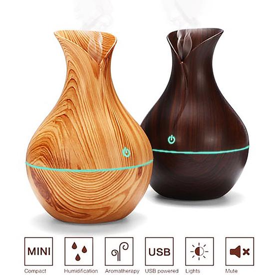 Мини-увлажнитель воздуха в форме вазы с текстурой дерева, тихий, с холодным паром, USB, настольный диффузор для автомобиля, офиса, комнаты, спальни