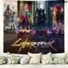 Cyberpunk 2077 Wall Tapestry Aesthetic Wall Hanging Printed Fabric Blanket Decorative Tapestries for Bedroom Living Room Home Decor