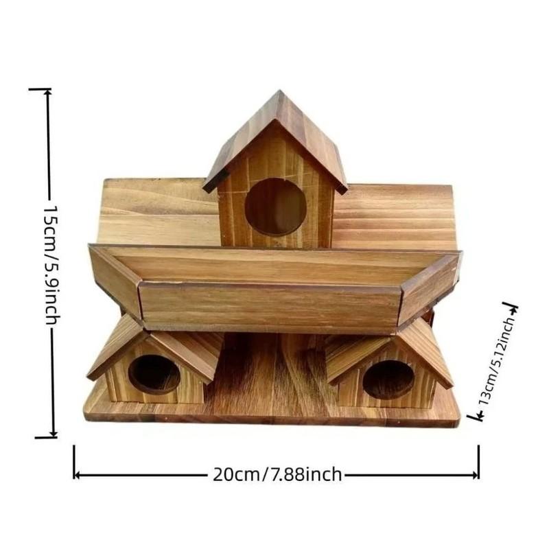 Handmade Wooden Bird House Waterproof 3 Chambers Bird Villa Nest Thickened Weather Resistant Bird Feeding Birdhouse Courtyard