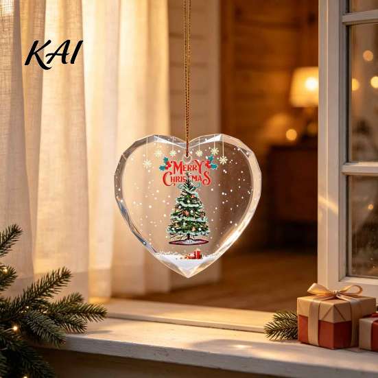 Transparent Holiday Gift Tags Heart Shaped Christmas Ornaments, Crystal Santa Winter Scene Hanging Ornament, Classic Tree Decor Xmas Pendant