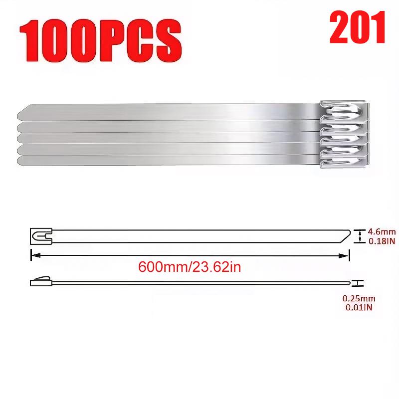 100 шт./пакет Устойчивая к ржавчине самоблокирующаяся металлическая бандажная лента для связывания, для наружного забора, кабельная стяжка из нержавеющей стали 201, для транспортных средств