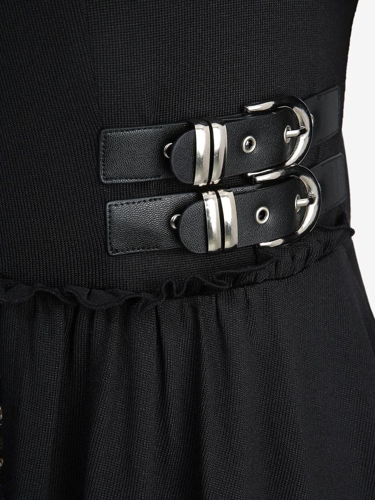 Rosegal Plus Size Асимметричное пальто с застежкой-молнией, оборками, люверсами, пряжками и цветочным кружевом