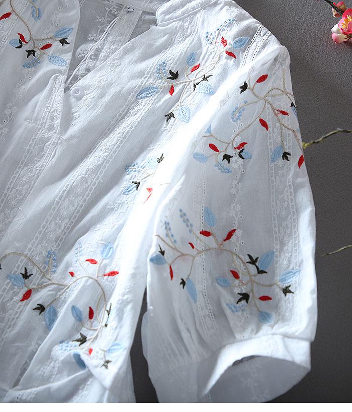 Кружевная вышитая рубашка с V-образным вырезом, стройнящая фигуру, для женщин - летняя повседневная, с завышенной талией, со средним рукавом