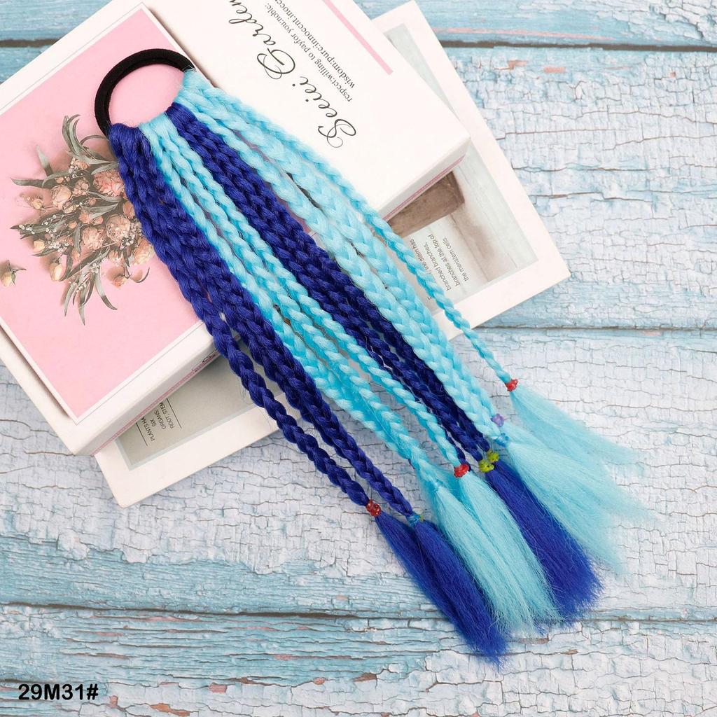 Резинка для волос Короткое Цветное Плетеное Наращивание Волос Хвост Радужный Разноцветный Синтетический Хвост для Девочек Ежедневное Вечернее Использование