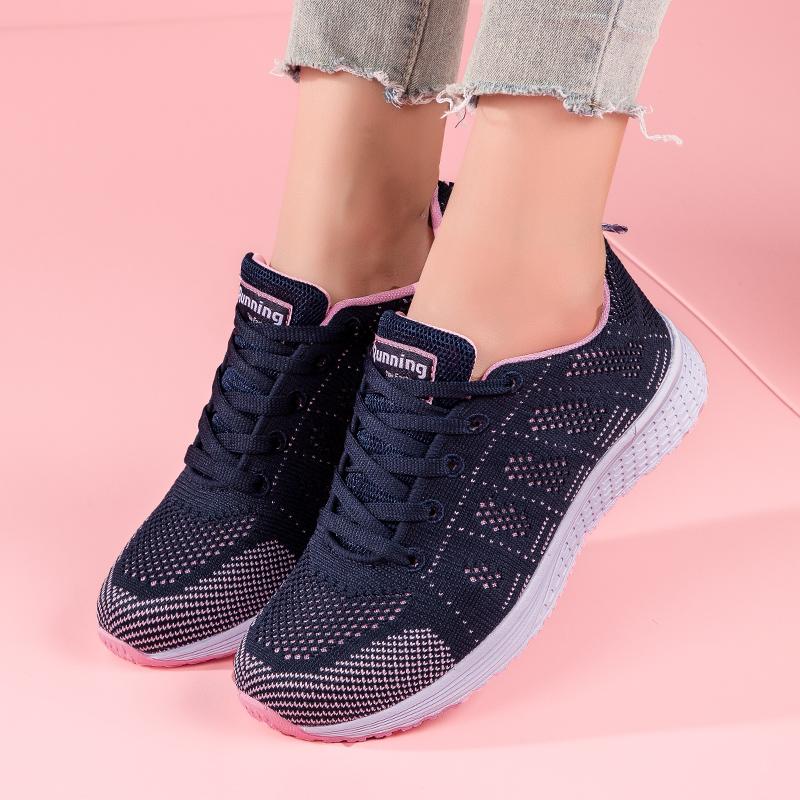 Женская повседневная обувь, дышащая прогулочная обувь с сеткой на шнуровке, туфли на плоской подошве, кроссовки, женские теннисные спортивные туфли, женская обувь