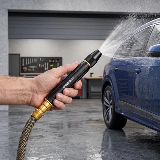 High Pressure Hose Nozzle Car Wash Booster Nozzle with Adjustable Spray Settings Garden Hose Nozzle for Plant Watering Car Washing Outdoor Cleaning