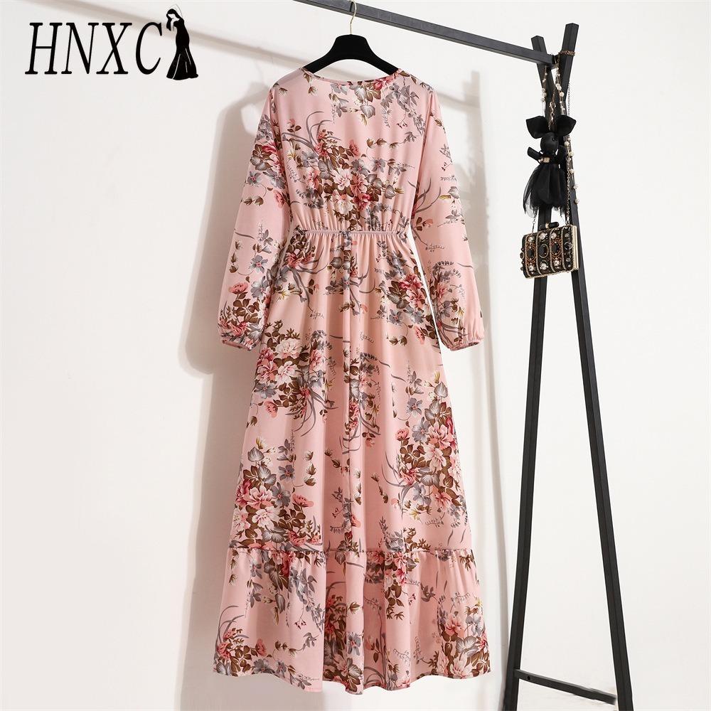 HNXC Весна Лето Богемный Женское Макси Платье Повседневный Длинный Рукав Высокая Талия Пляжное Платье Женские Цветочные Шифоновые Платья Vestidoes Mujer Новинка