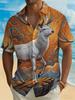 1pc Men'S Summer Short Sleeve Button-Up Shirt, Chinese Style Retro White Deer Auspicious Cloud Print Short Sleeve Collared Button-Up Shirt, Individual