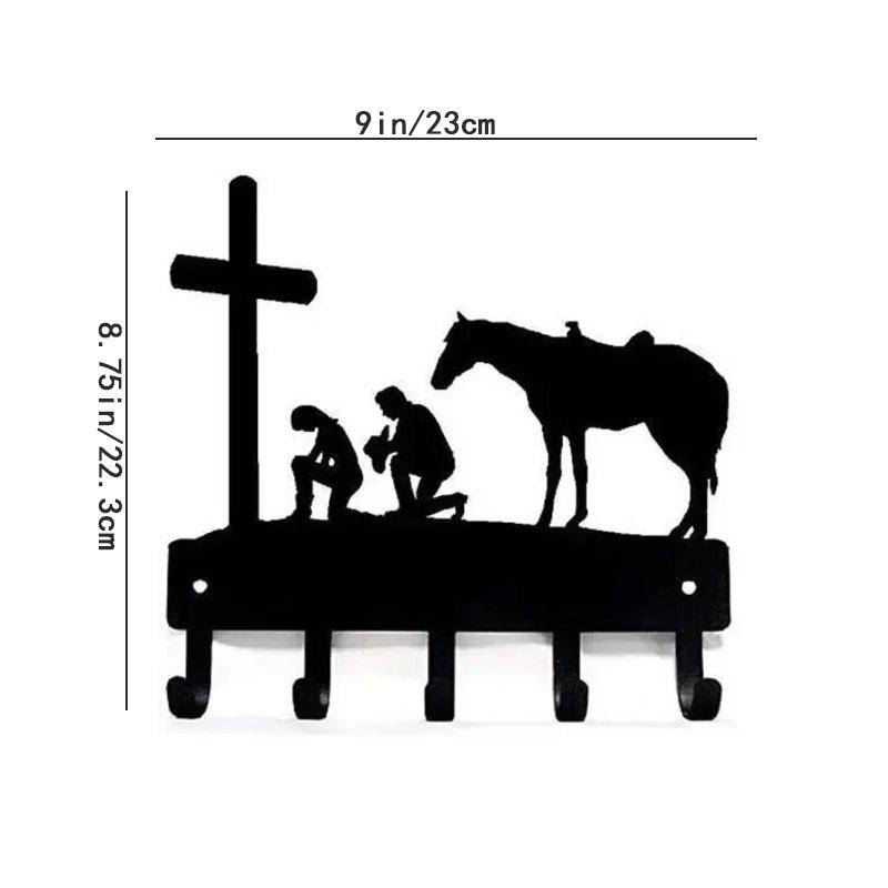 Cowboy Cowgirl At The Cross Wall Mounted Hook Up Pendant Wall Art Home Decor - Western Theme Metal Artwork for Stylish