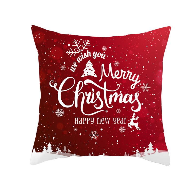 Merry Christmas Gift Decoration Pillowcase Red Print Cushion Cover Home Sofa Festive Short Plush Material