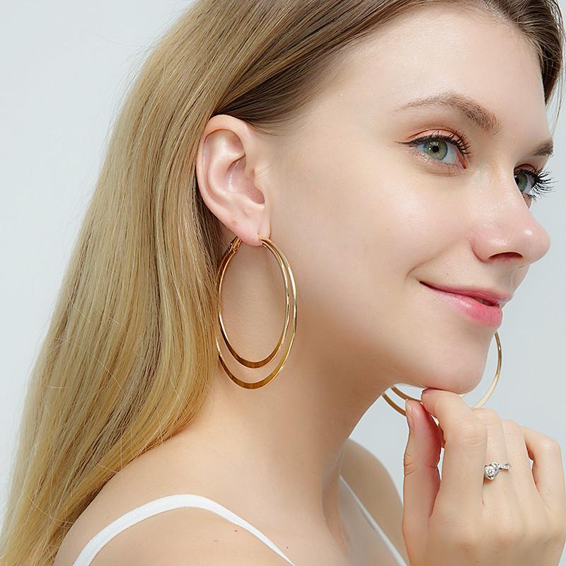 Серьги 2019 года, европейские и американские, новые, металлические, преувеличенные серьги, геометрические, большой круг, двухслойные серьги