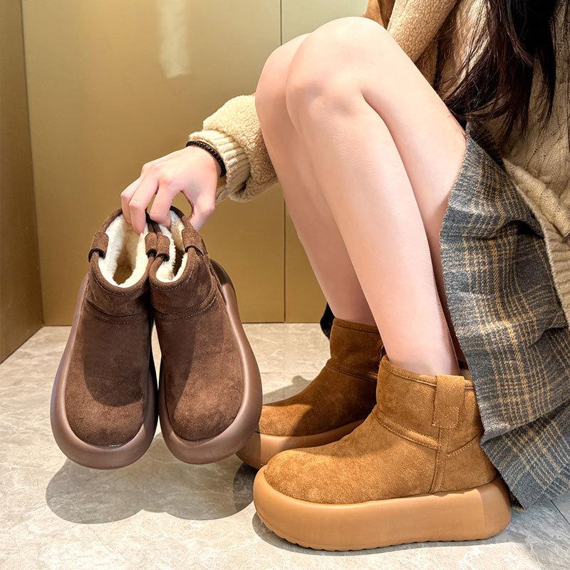 Real Fur Integrated Snow Boots Women's Winter New Thick-soled Non-slip Piled Thickened Warm Cotton Shoes Short Boots