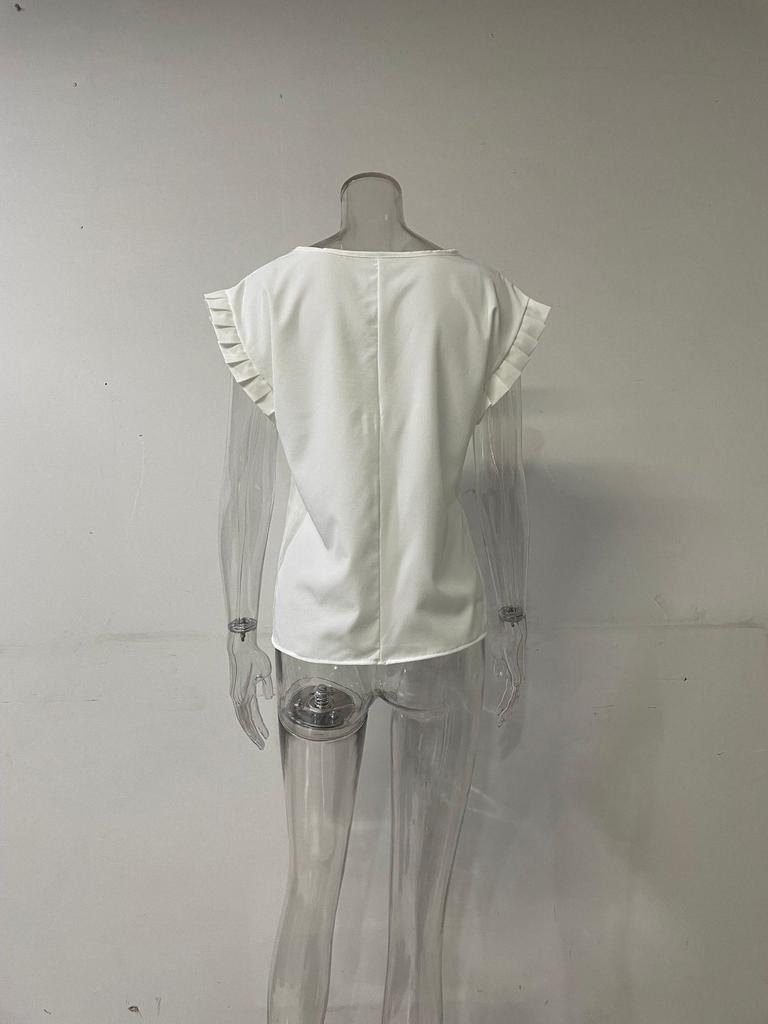 Европейский и американский женский повседневный топ с оборками, круглым вырезом и короткими рукавами, весна/лето 2025