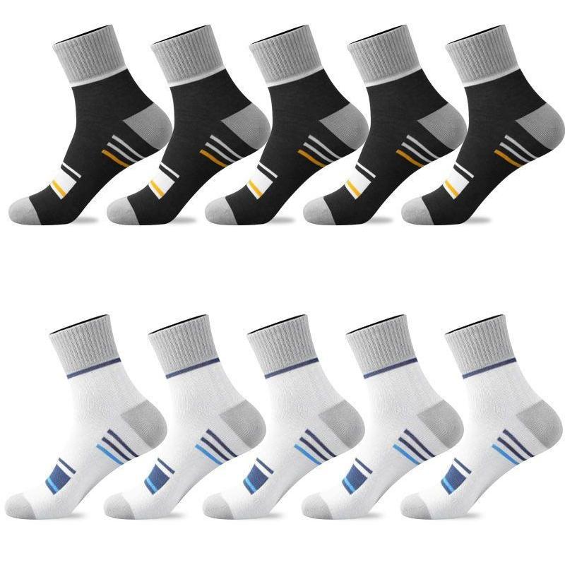 5/10 Pairs Men's Mid-calf Sports Socks Striped Breathable Cotton Socks Casual Socks Lot