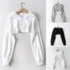 Women Short Hoodie Irregular Solid Color Hooded Long Sleeves Drawstring Elastic Cuff Loose Individual Sport