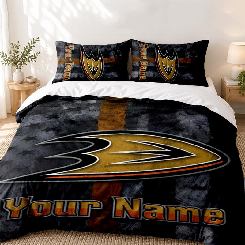 Anaheim Ducks Custom Name 3pc set Perfect for bedroom use Comfortable bedding set includes a duvet cover and two pillowcases Ideal birthday or Christm